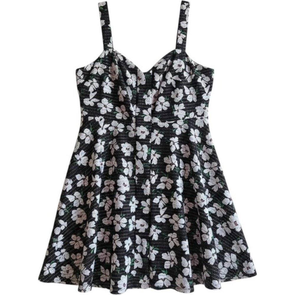 Torrid Womens Plus Size 20 Black White Floral Textured Skater Dress Sleeveless